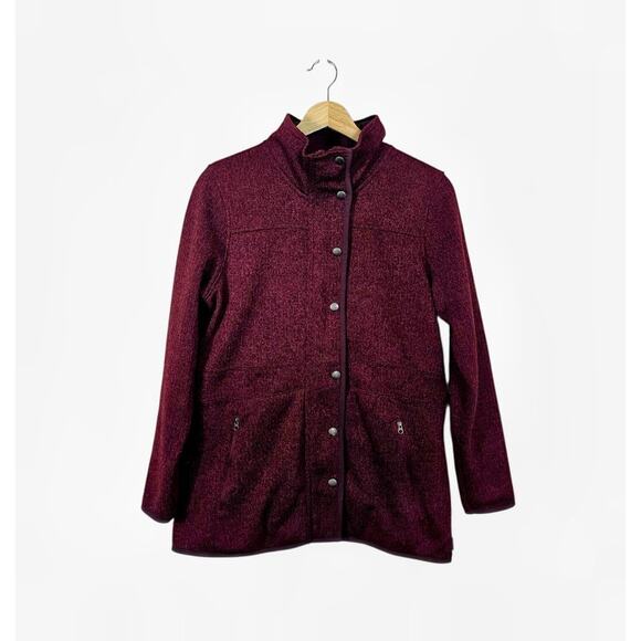 Womens Eddie Bauer Maroon Button Up Sweater Jacket S M - Picture 2 of 6